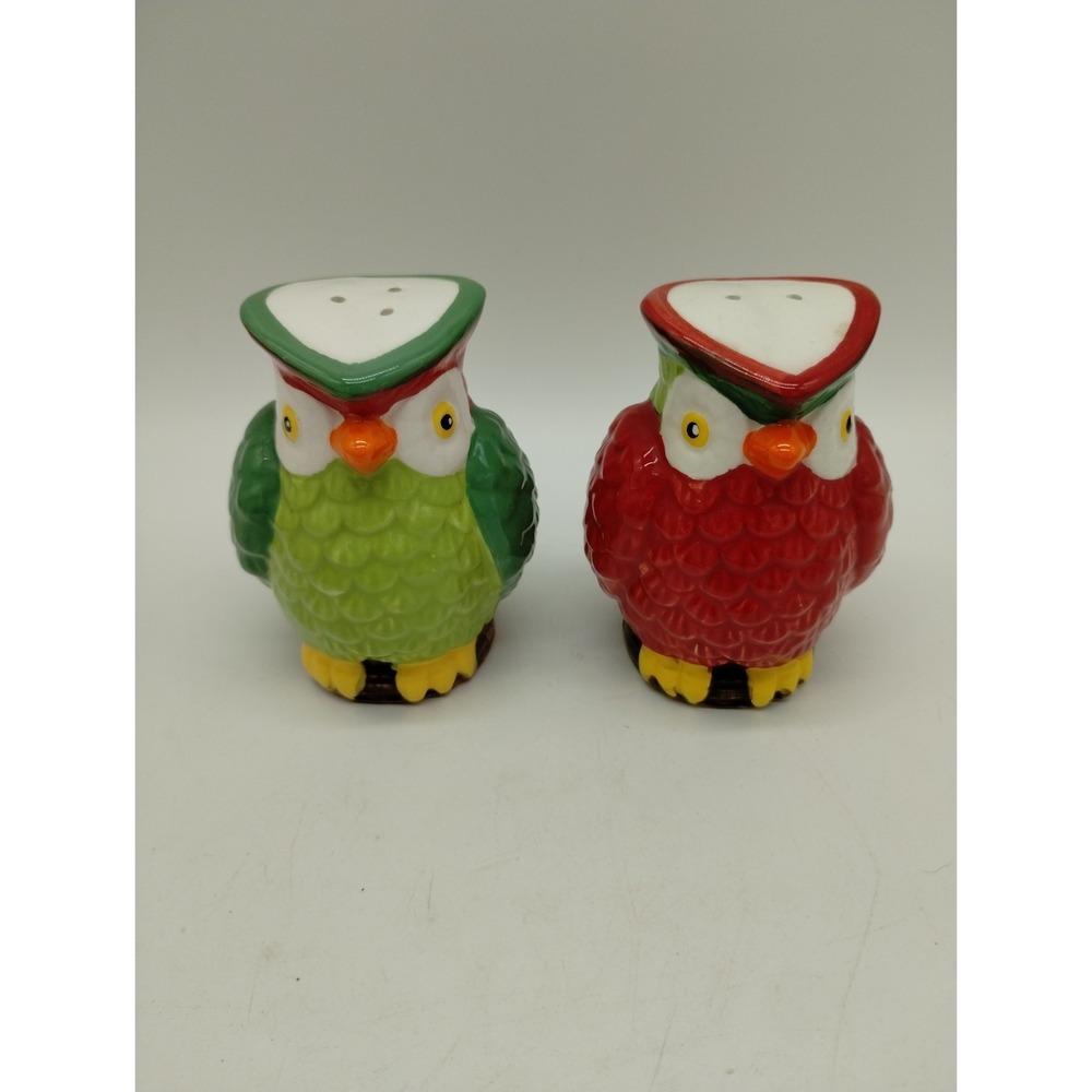 Set Of Colorful Ceramic Owl Salt And Pepper Shakers Stoppers Included 3" Tall